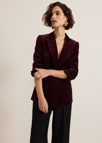 Phase Eight Bridie Wine Velvet Coats Burgundy Australia | DS7506814